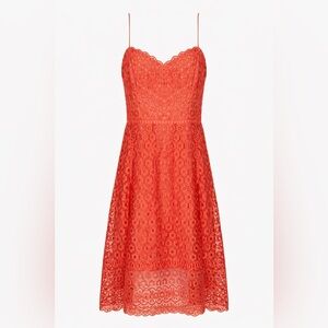 J Crew Daisy Lace Dress XS 00 Orange Coral Midi Fit Flare Sleeveless wedding